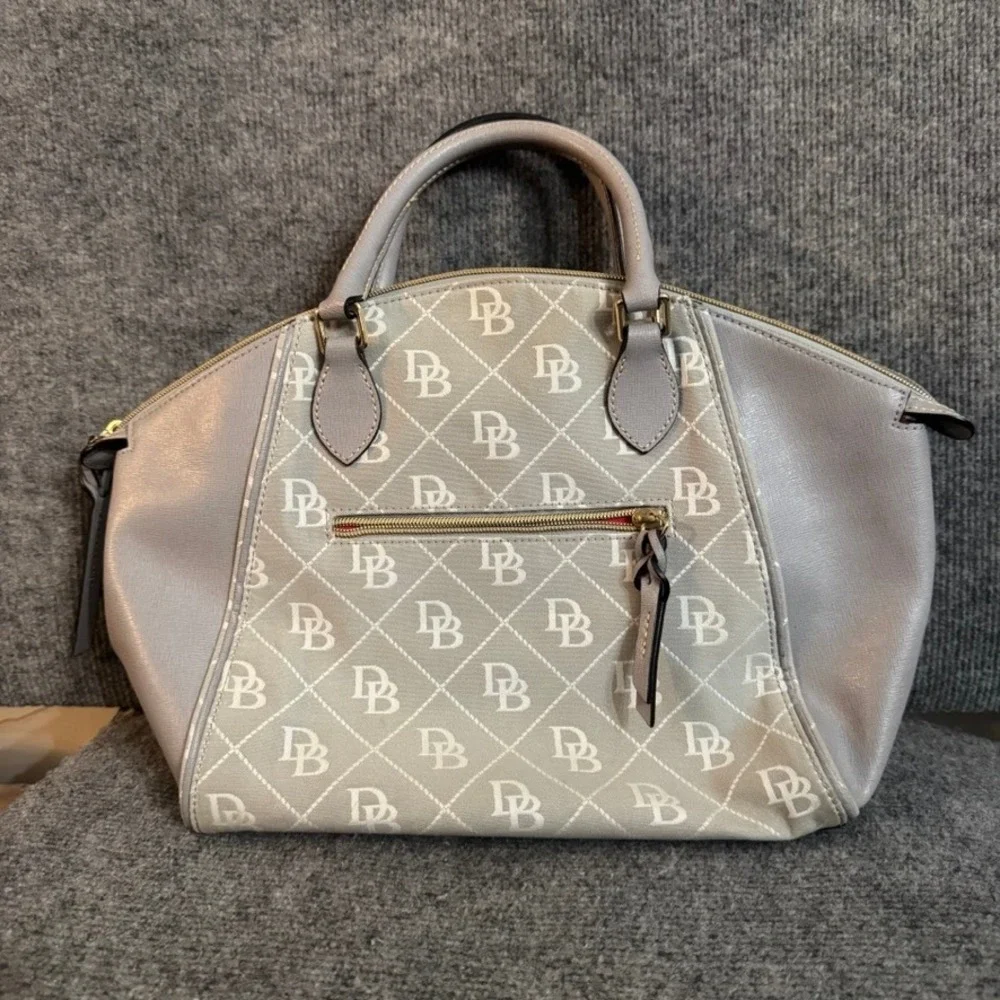 Dooney & Bourke Gretta Monogram Satchel Grey White Coated Canvas Handbag